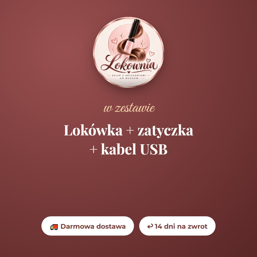 W zestawie: lokówka, zatyczka, kabel USB